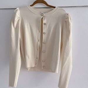 Zara balloon sleeve, bandage knit cardigan in Ivory.